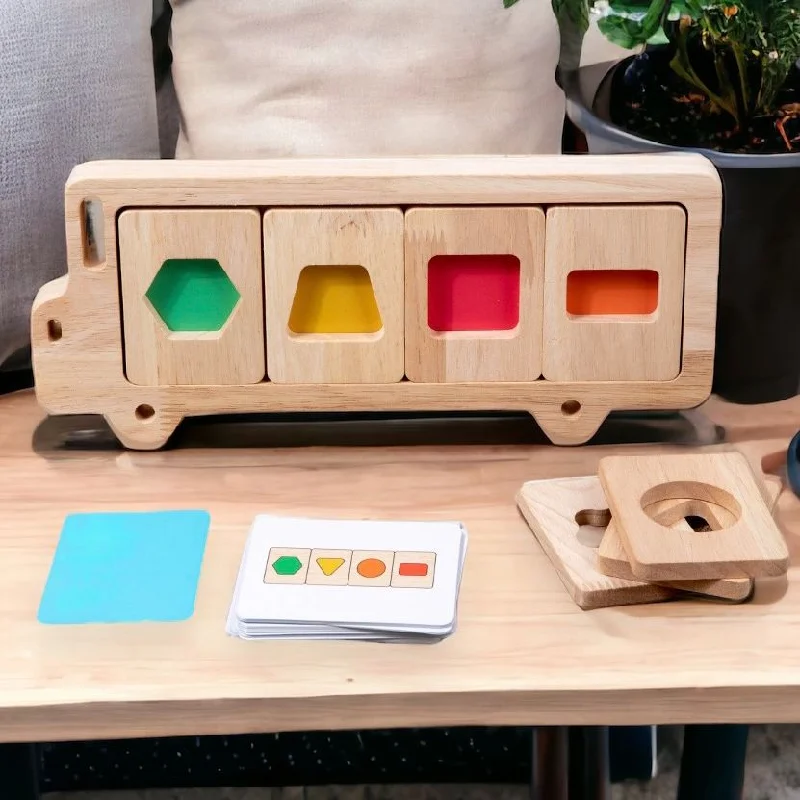 environmentally conscious wooden toys Bus Color and Shapes Sorting Toy. Montessori inspired Wooden Puzzle environmentally conscious wooden toys Bus Color and Shapes Sorting Toy. Montessori inspired Wooden Puzzle