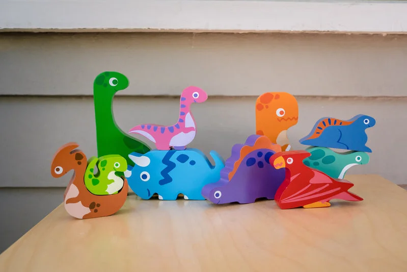 age-appropriate wooden toys                   Chunky Wooden Puzzle & Stacker Toys - Dinosaurs