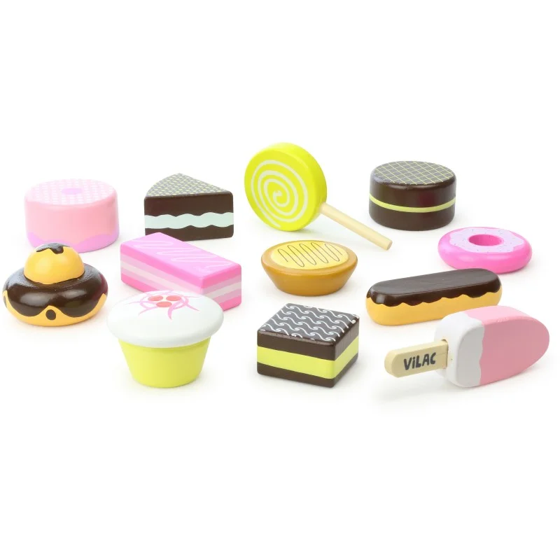 vibrant and colorful wooden toys for toddlers                   Vilac Wooden Pastry Set