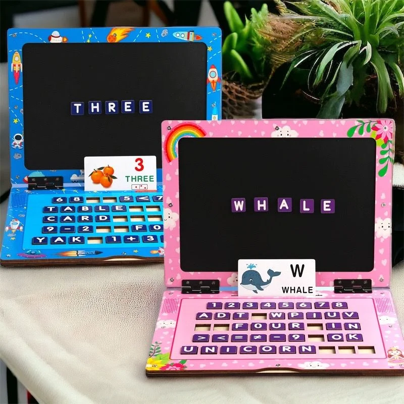 sustainable wooden toys                   Wooden Laptop Magnetic Alphabet  Keypad Educational Toy Gift