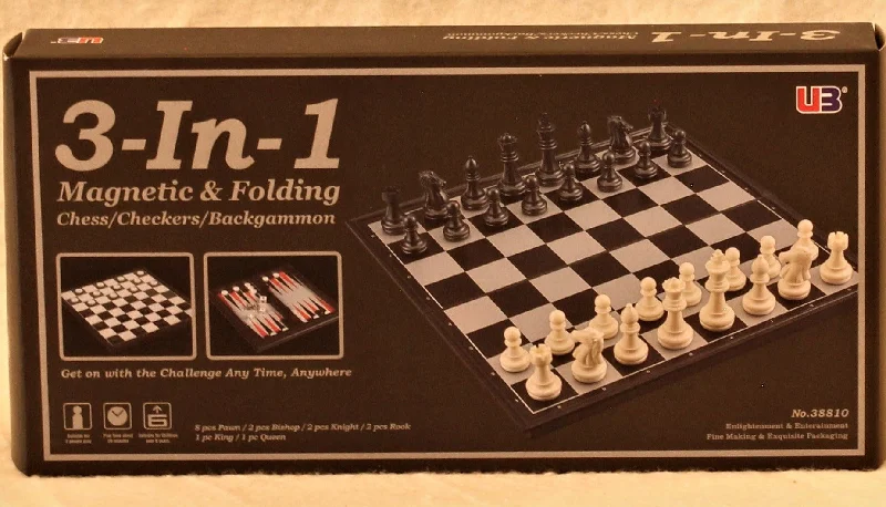 Time-consuming puzzles 3 in 1 Magnetic Chess, Checkers, Backgammon Set