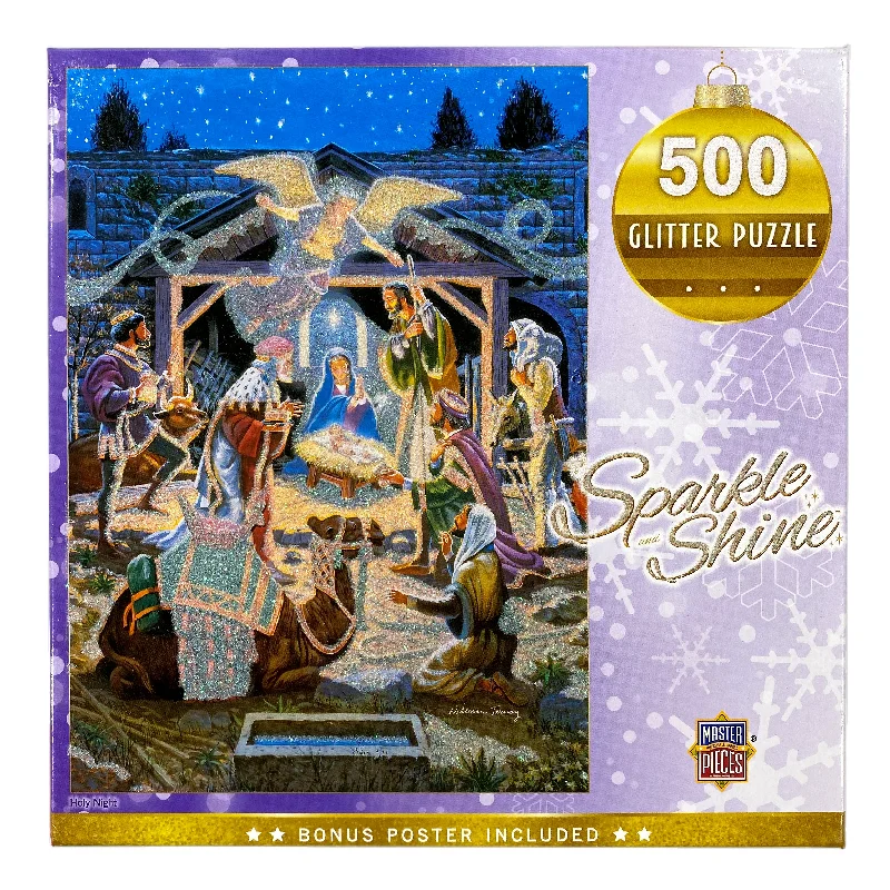 Engaging puzzlesHoly Night 500 Piece Sparkle & Shine Glitter Puzzle