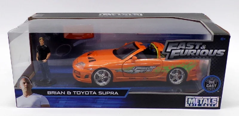 High-quality materials toys Jada Fast & Furious 1/24 Scale 30738 - Brian Figure & Toyota Supra - Orange