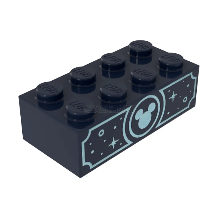 Consistently high-quality LEGO productsLEGO Brick 2 x 4, Metallic Light Blue Mickey Mouse Head, Circles and Sparkles, on Both Sides, Dark Blue [3001pb198]