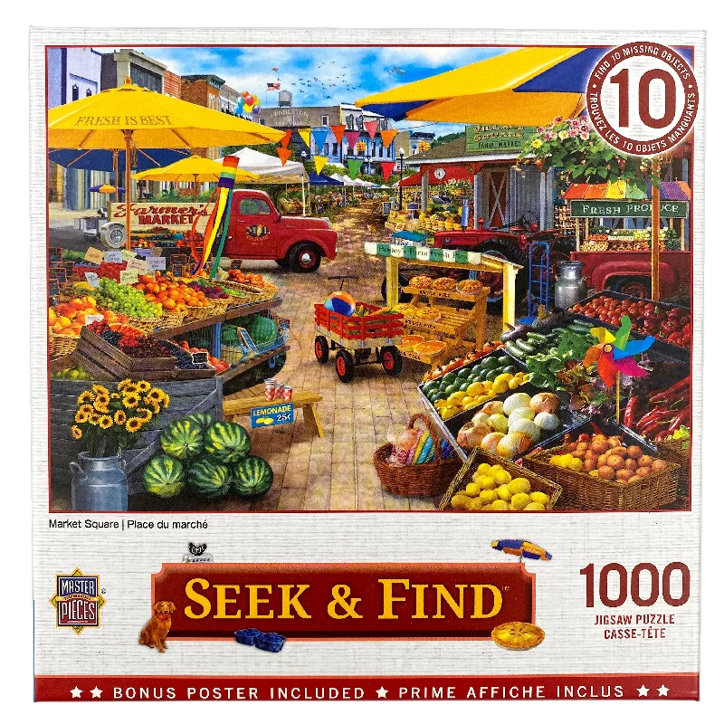Challenging puzzles Market Square 1000 Piece Seek & Find Puzzle