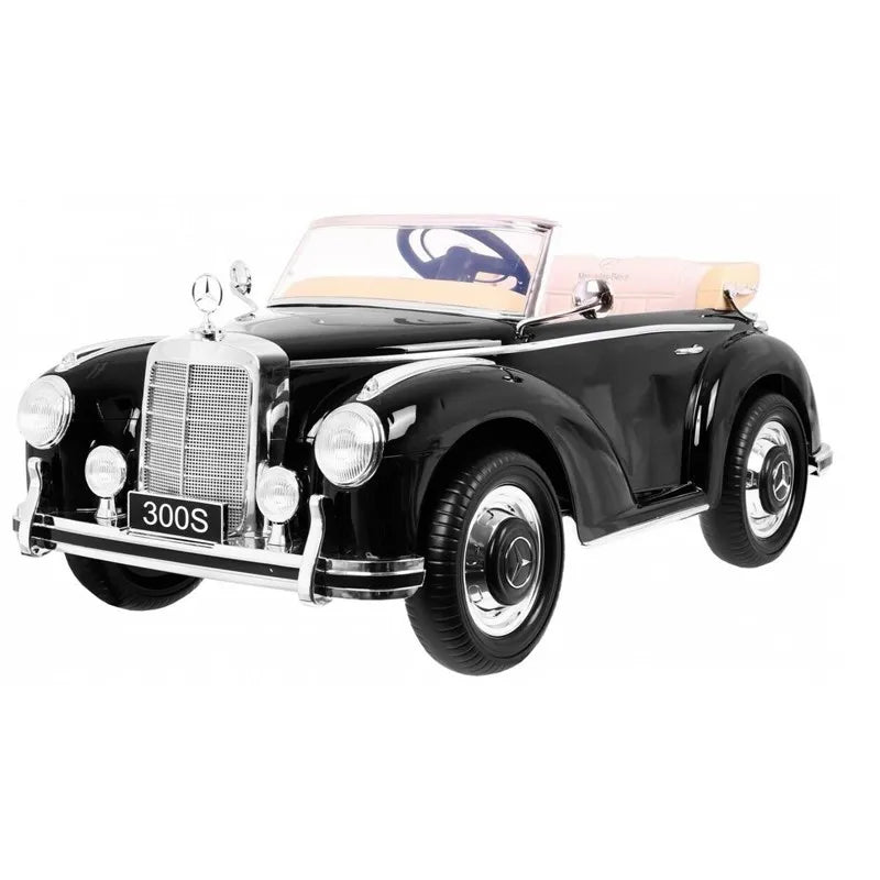 Realistic toy carsMercedes Benz 300S (W188) Licensed Kids Electric Ride On Car with Leather Seat, EVA wheels, Remote Control LED Lights and MP3- Black